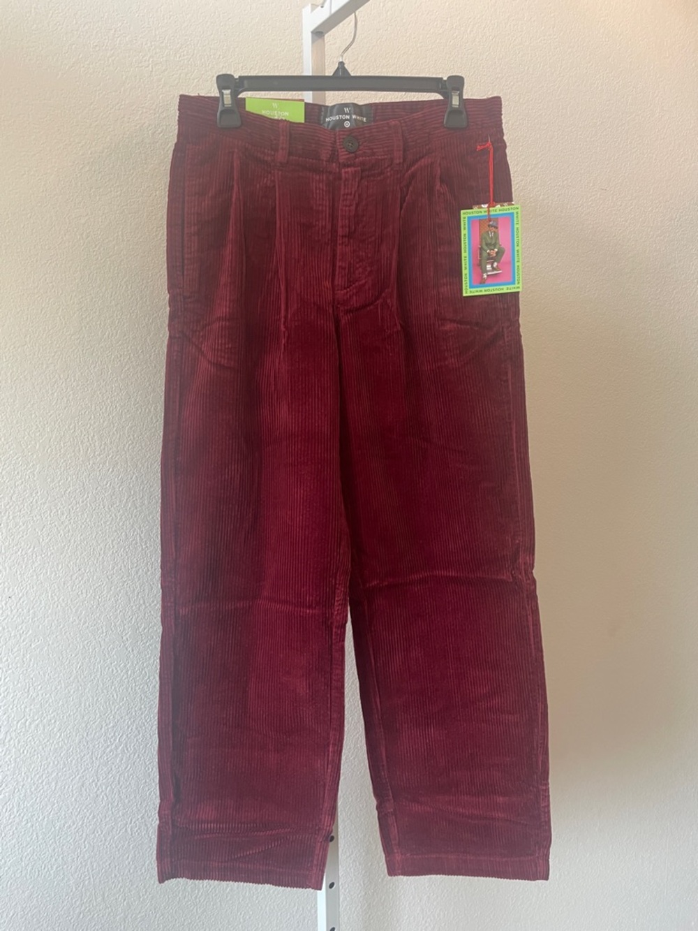 Houston White Men’s Red Chino Double Pleaded Wide Leg Corduroy Pants